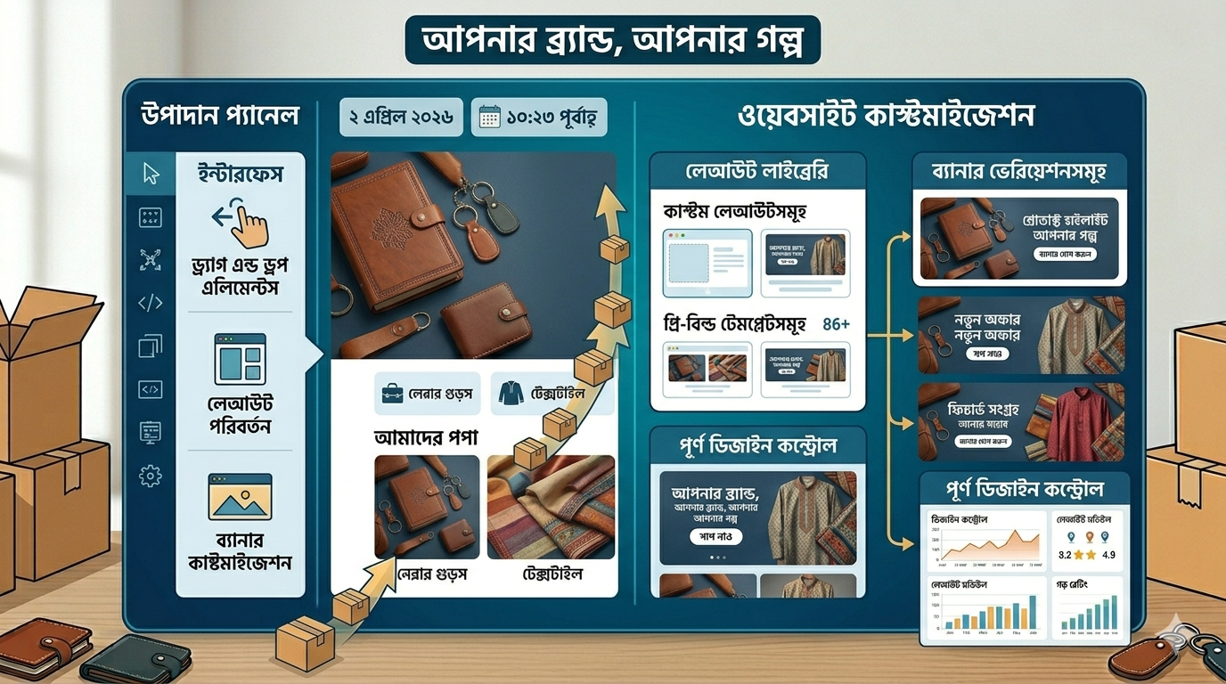 ডিজাইন কাস্টমাইজেশন টুলের মাধ্যমে তৈরি ই-কমার্স ওয়েবসাইট লেআউটের একটি প্রিভিউ।